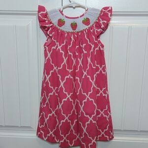 Pink Smocked Strawberry Kids Dress